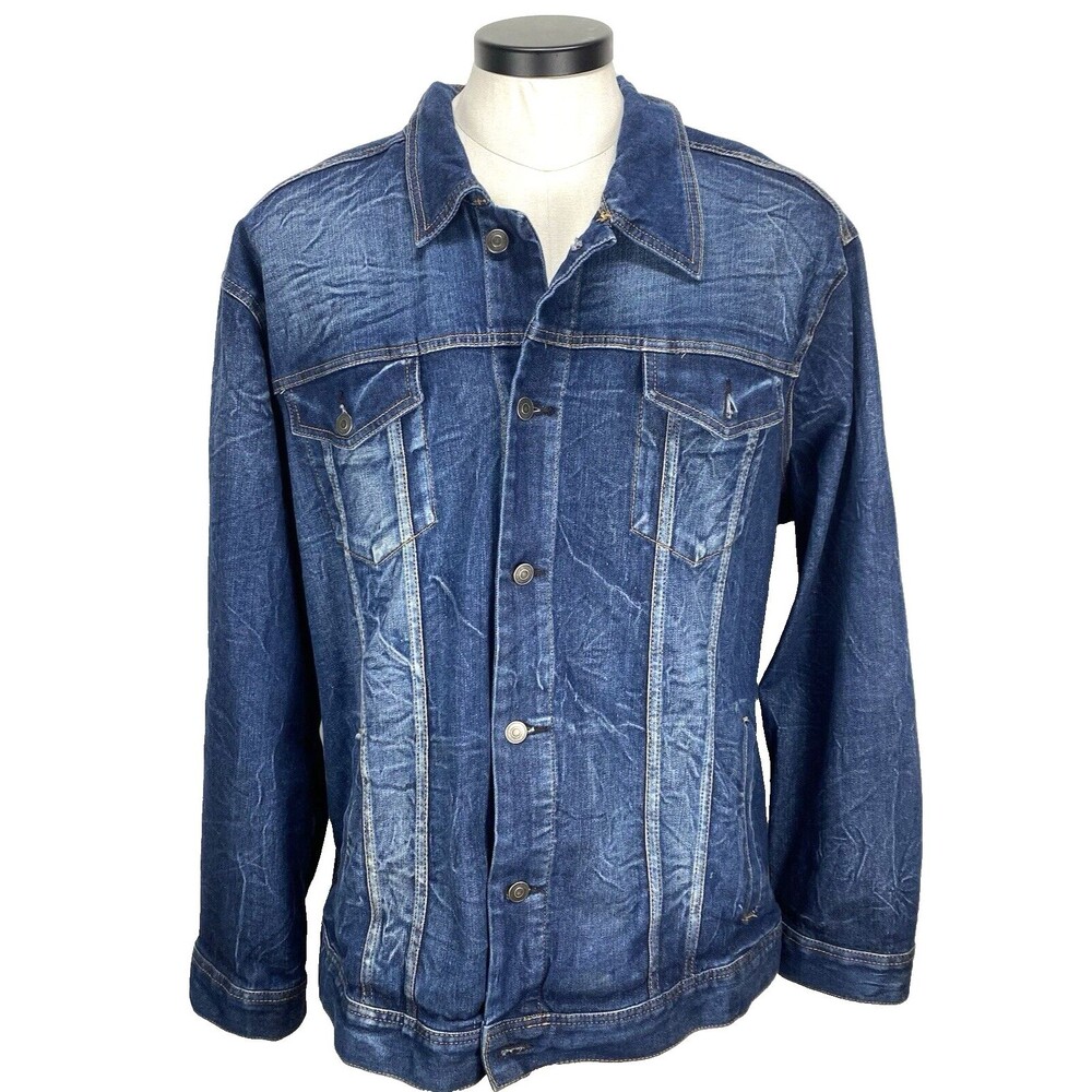 George Trucker Denim Jacket Men Blue Sz 3xl (54-56) Stretch Sleeve Biker Chore